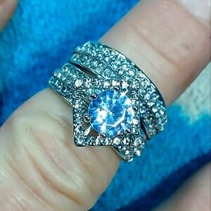 Silvertone engagement wedding set cubic zirconia size 7